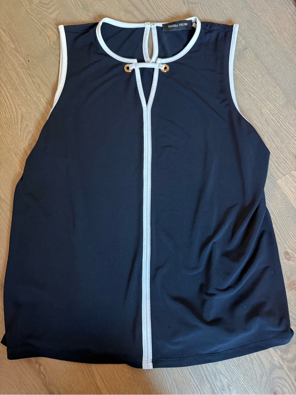 Ivanka Trump Navy Tank with White Trim and Gold Eyelets